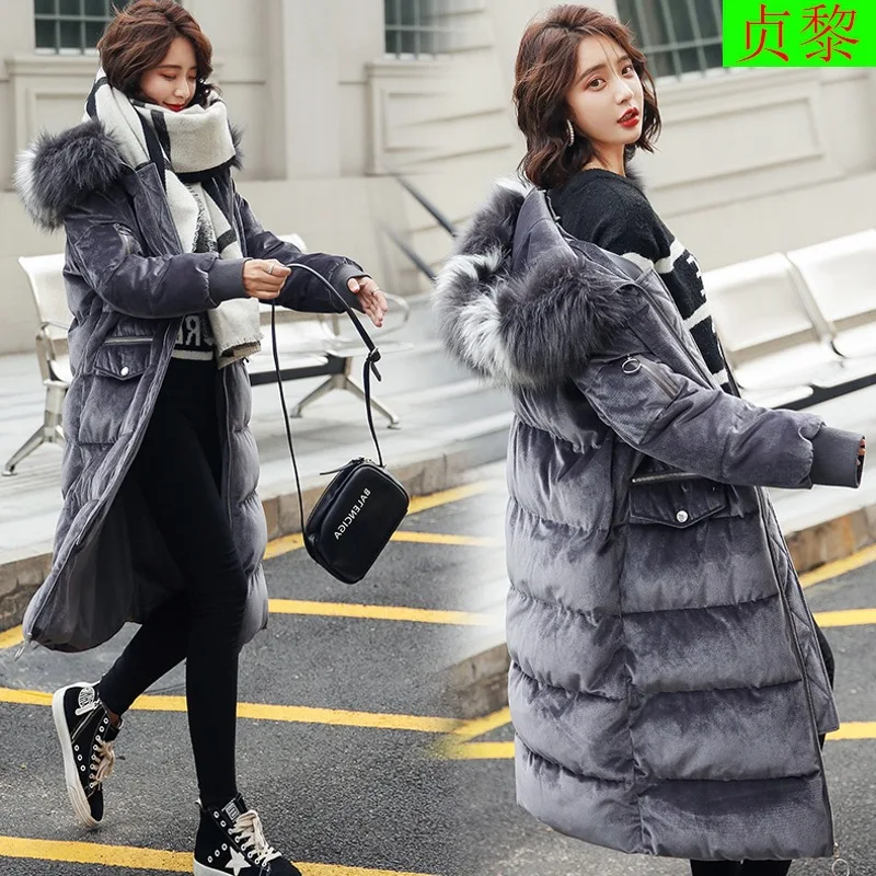 

Cotton-padded Clothes Women's Mid-length 2018 Winter New Style Korean-style Loose-Fit Hooded Large Fur Collar Velvet down Jacket