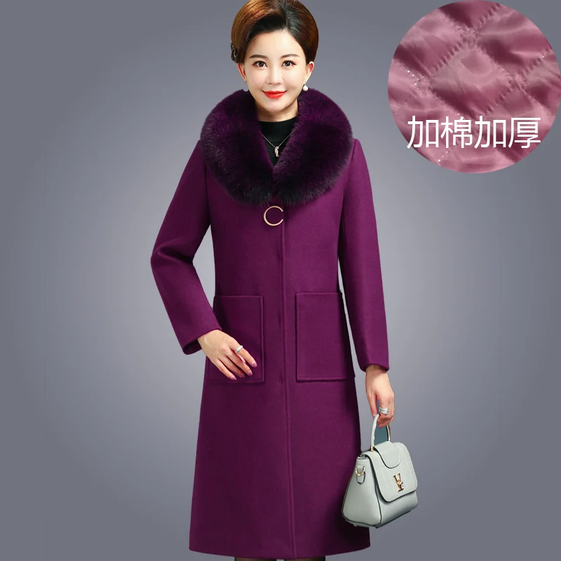919 Rich Purple Зимняя парка шерстяное пальто плюс хлопок средней длины Новое Женское осеннее пальто средней длины размера плюс шерстяное пальто женское пальто - Цвет: 919 Rich Purple