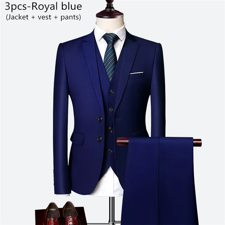 Мужской свадебный костюм, набор из 3 предметов(Блейзер+ жилет+ брюки), королевский синий Высококачественный тонкий костюм на заказ, Азиатский Размер 6XL