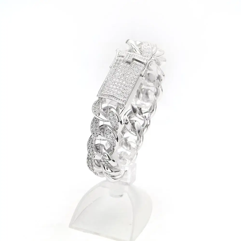 20 мм Широкий хип-хоп AAA+ кубический цирконий Bling Iced Out круглый кубинский браслет-цепочка для мужчин рэппер ювелирные изделия золото серебро