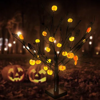 

24 Head LED Tree Shaped Lights Battery Twig Decorative Pumpkin Lamp Table Simulation Tree Lights for Halloween Decoration