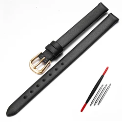 Elegant Genuine Leather Mini Watch Strap - Women's Fashion Accessory in Red & White - 12mm (Black gold buckle)