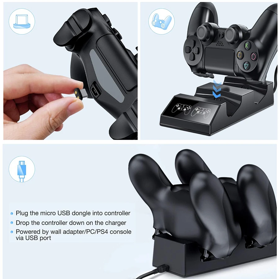 PS4 Controller Charger PS4 USB Charging Dock Station Charging Station for  Sony Playstation 4 / PS4 Pro Controller