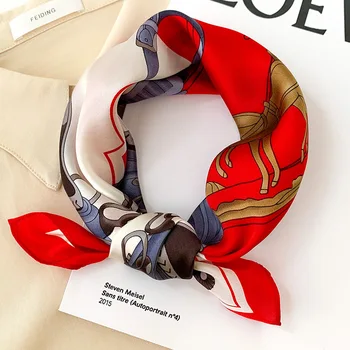 

2020 Designer Print Women Silk Neck Scarf Hair Band Lady Head Scarves Small Square Neckerchief Bandana 53*53cm