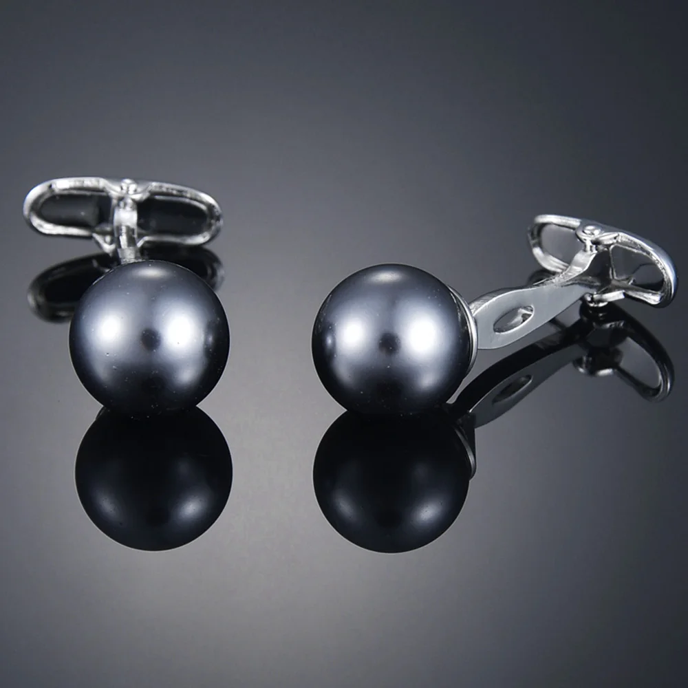 Classic Simple Design Black Round Pearl Lovely Shirt Cuff Links For Men Women Suit Sleeve Fashion Jewelry Gift Wholesale | Украшения и
