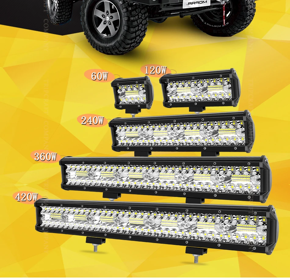 Tripcraft 3Rows LED Bar 17inch LED Light Bar with license plate bracket for Car Tractor Boat OffRoad 4x4 Truck SUV ATV 12V 24V