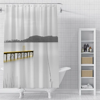 

Custom Golden bridge Waterproof Shower Bath Curtain Printed Bathroom Decor Various Sizes#2020-06-04-24