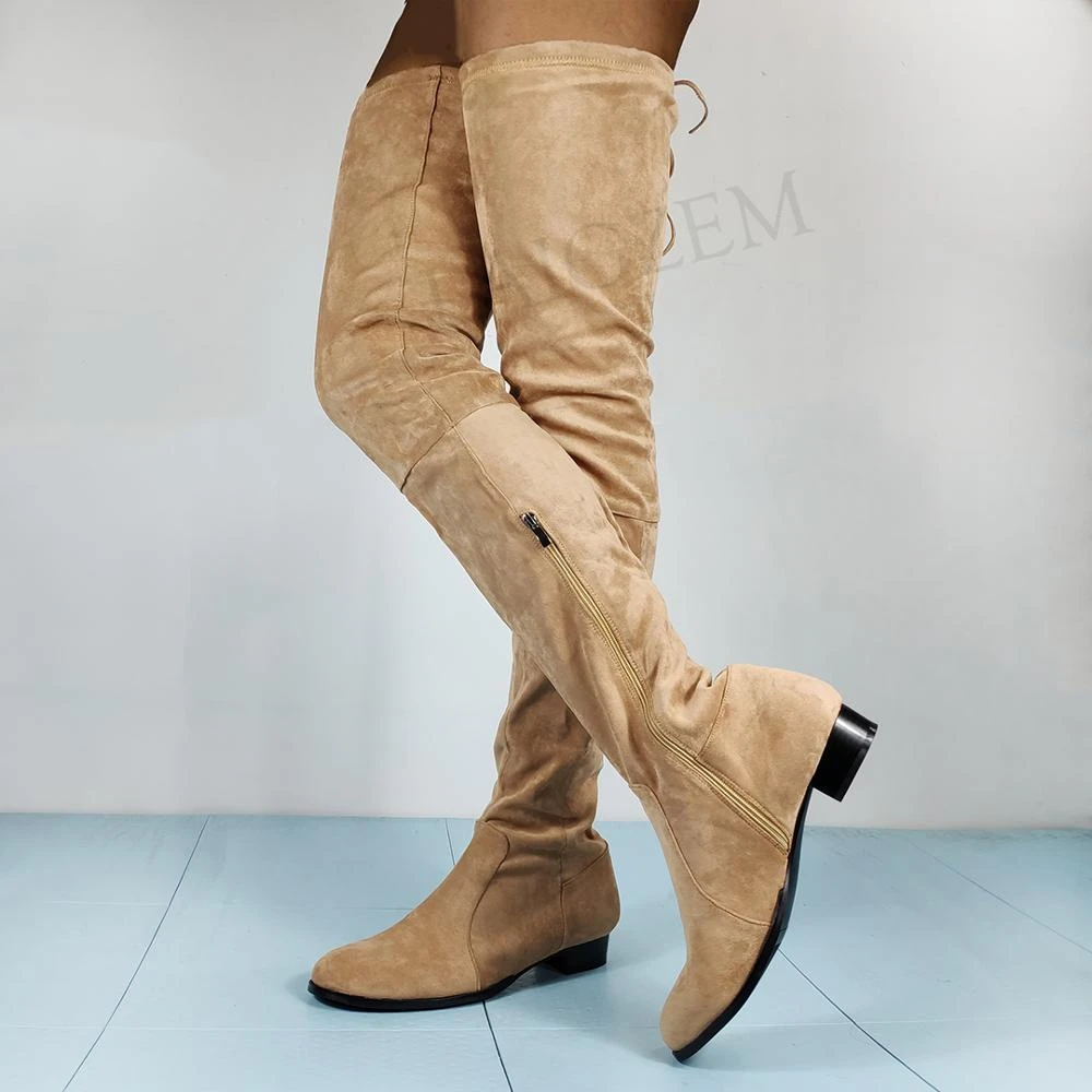 LAIGZEM Camel Faux Suede Women Over Knee Boots Zip Low Heels Boots Thigh  High Basic Boots Shoes Botines Botas Size 47 50 51 52|Over-the-Knee Boots|  - AliExpress