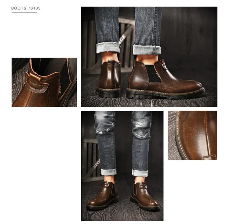Мужские ботинки «Cheleas»; высококачественная повседневная мужская официальная обувь из спилка; удобные мужские рабочие ботинки без застежки; цвет коричневый