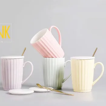 

Cute icing style drink mug with lid spoon,Colorful glaze mug,puer tea cup student coffee milk cup Drinkware gift