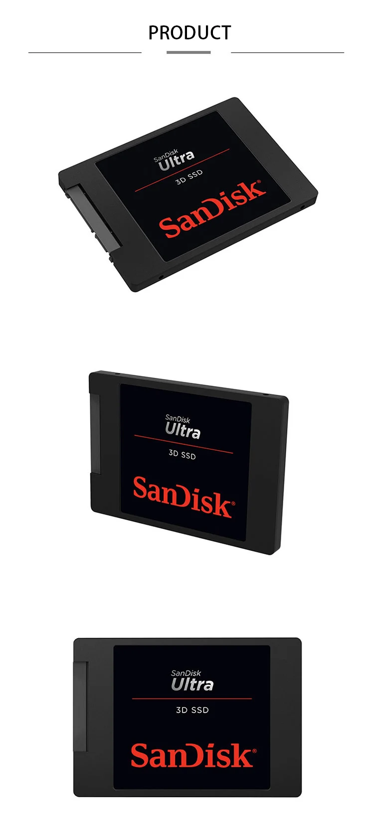 Sandisk-disco de estado sólido ultra 3d, tamanho