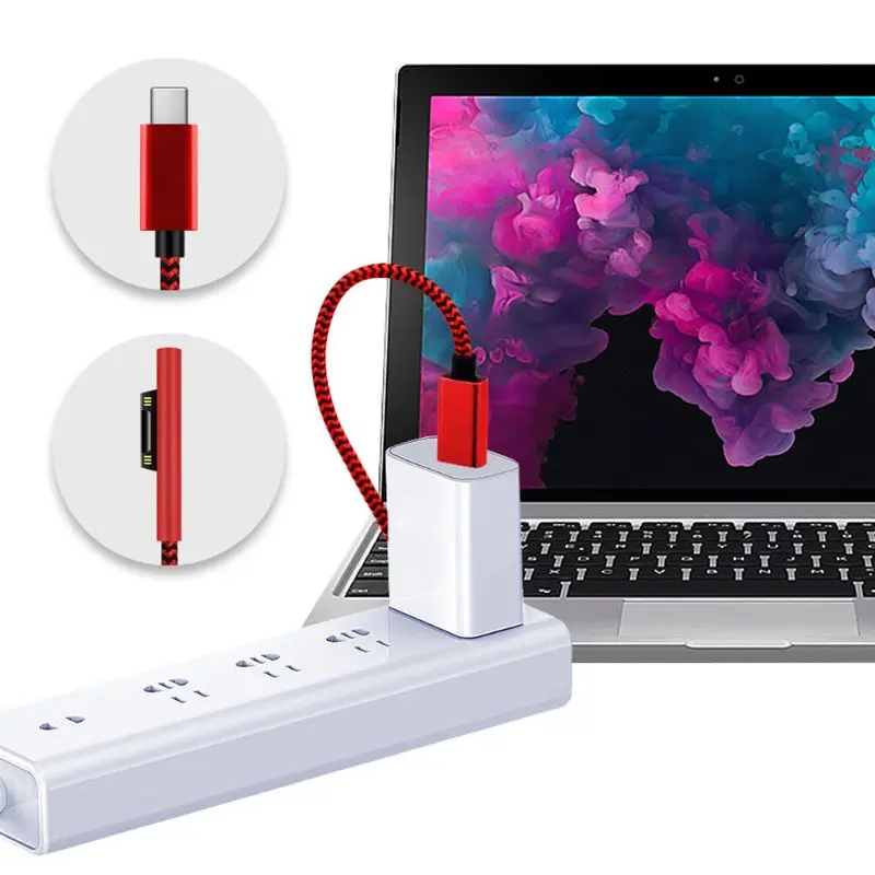 1.8m Usb Type-C Power Supply Charger Adapter 15v 3A Pd Fast Charging Cable for microsoft- Surface Pro 3 4 5 6 7 3