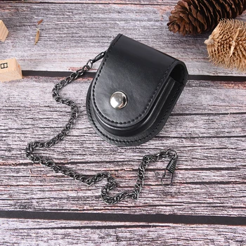 

black vintage pu leather chain pocket watch holder storage case box pouch bag
