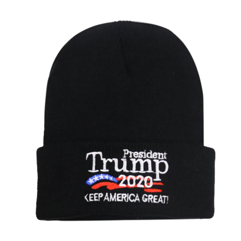 Черный Осенняя и зимняя Новинка, вязаная шапка с вышивкой Трамп, теплая Повседневная шерстяная шапка - Цвет: Черный