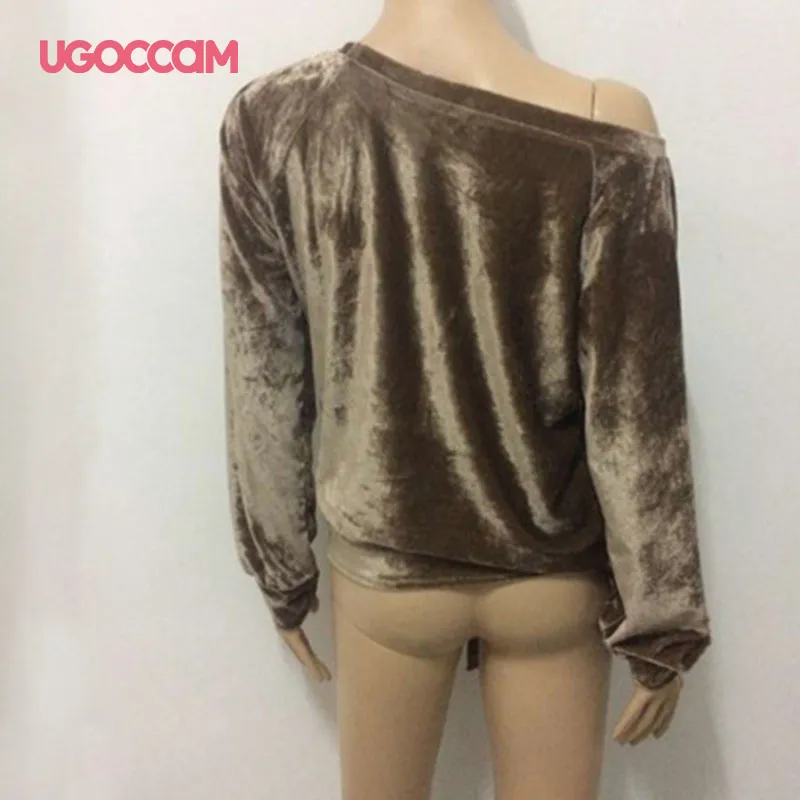 UGOCCAM, женская рубашка с бантом, повседневная, сексуальная, с открытыми плечами, с длинным рукавом, одноцветная, размера плюс, футболка, Femme, Осенние Топы, на одно плечо, топы