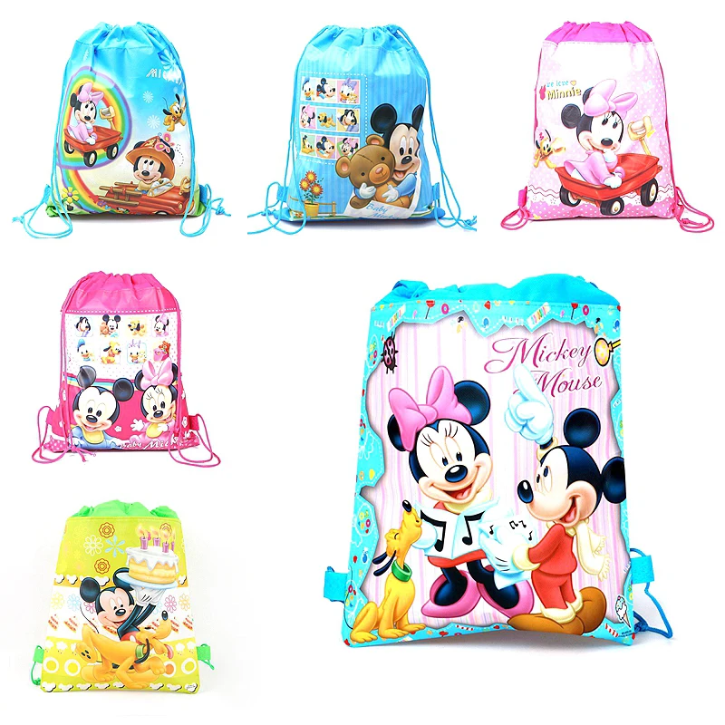 

1pc Non-woven Drawstring Goodie Bag Mickey Minnie Theme Birthday Party Gifts Kids Boy Favor Swimming School Backpacks