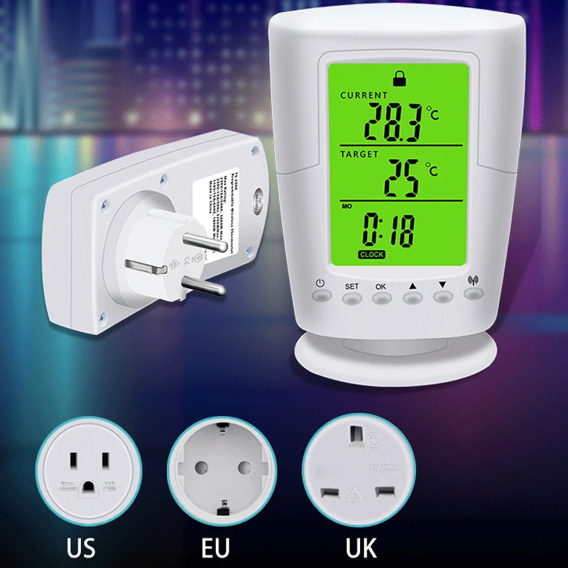 

New Wireless Radio Thermostat RF Plug Digital Temperature Controller Built-in Temperature Sensor SF66
