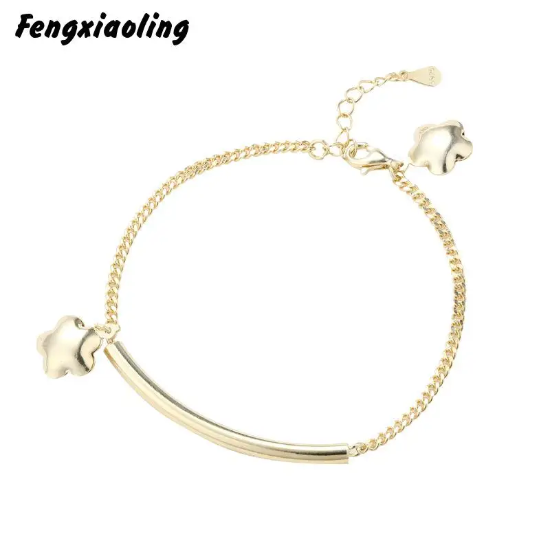 

New Arrival Europe Style Women Girl Gift College Style Simple Gold Stars Charm Bracelets 925 Sterling Silver Bracelets & Bangles