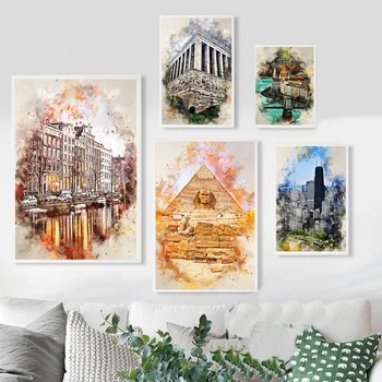 

watercolor Amsterdam Ankara Budapest Cairo Chicago places poster Art Poster Canvas Painting Print Wall Art Decor Dropshipping