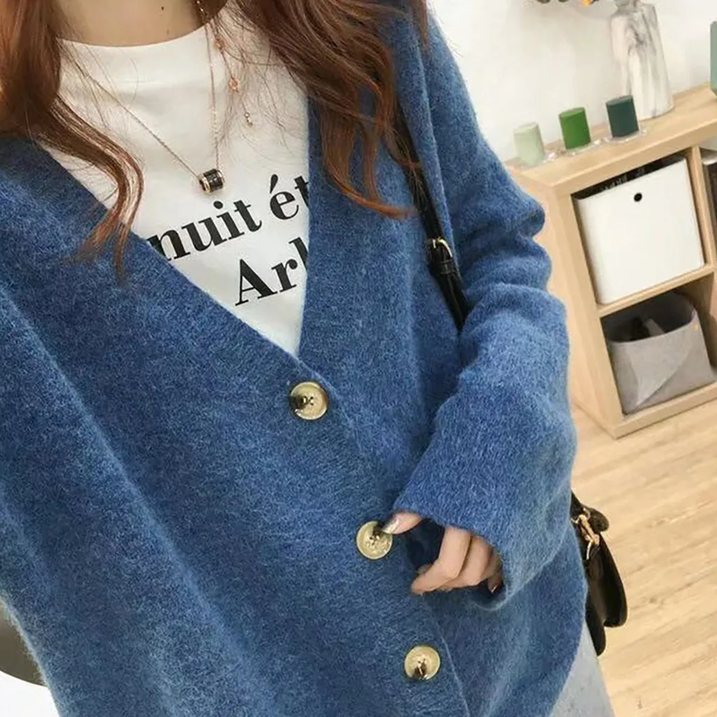 Womail Lazy style, Одноцветный Повседневный зимний модный вязаный свитер на пуговицах, 5 цветов, женские топы свободного кроя, свободный размер, nouveaute mujer