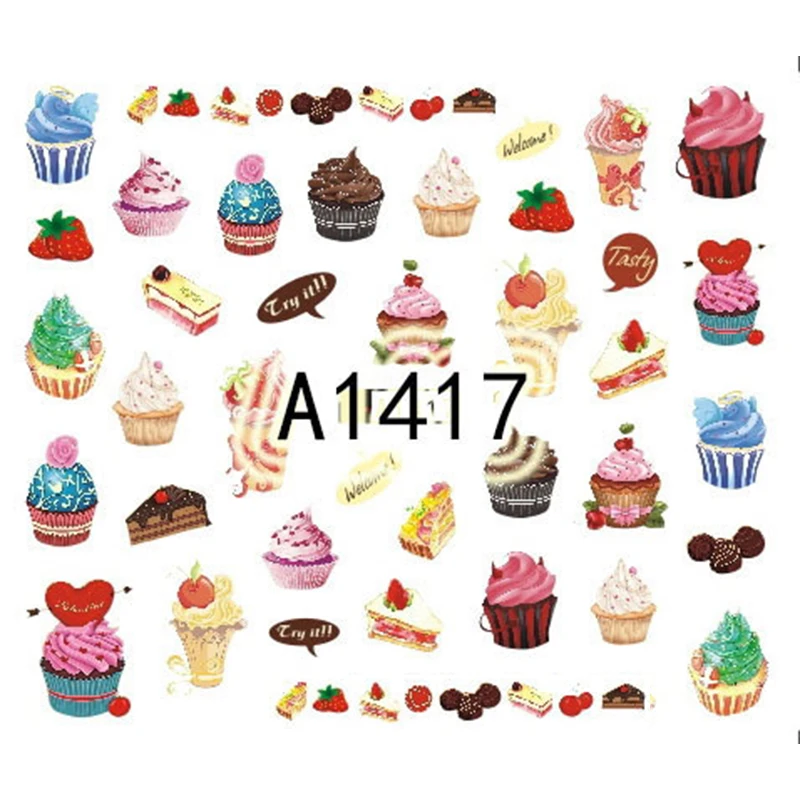 GAMBELLE 1 Sheet Delicious Cake Cool Drink Ice Cream Slider Nail Art Water Decal Sticker For 2