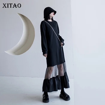 

XITAO Perspective Hem Dress Women Fashion 2020 Spring Elegant Small Fresh Pleated Pullover Ruffle Vintage Loose Dress XJ3517