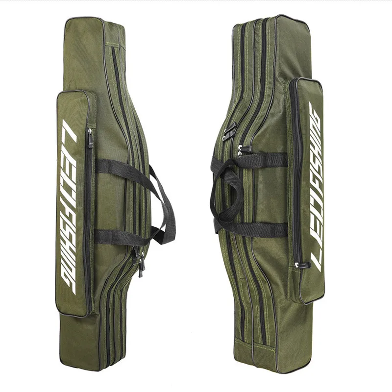 80cm Double Layer Canvas Fishing Bag Outdoor Collapsible Portable Fishing Rod Carrier Fishing Pole Tools Reel Gear Storage Case (2)