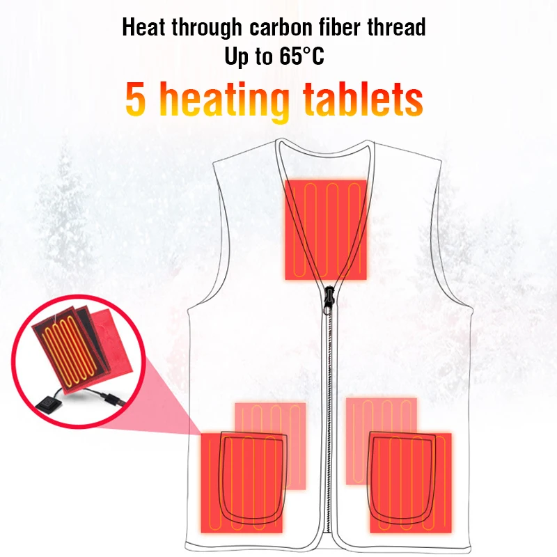 Heated jacket Five Areas Heated USB Infrared Heating Vest Winter Men Women Outdoor Sports Skiing Hiking Fishing Washable