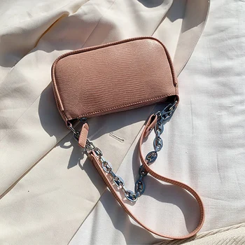 

High quality leather shoulder baguette bag for women lizard pattern handbags chain tote bags purses luxury new 2020 sac a main