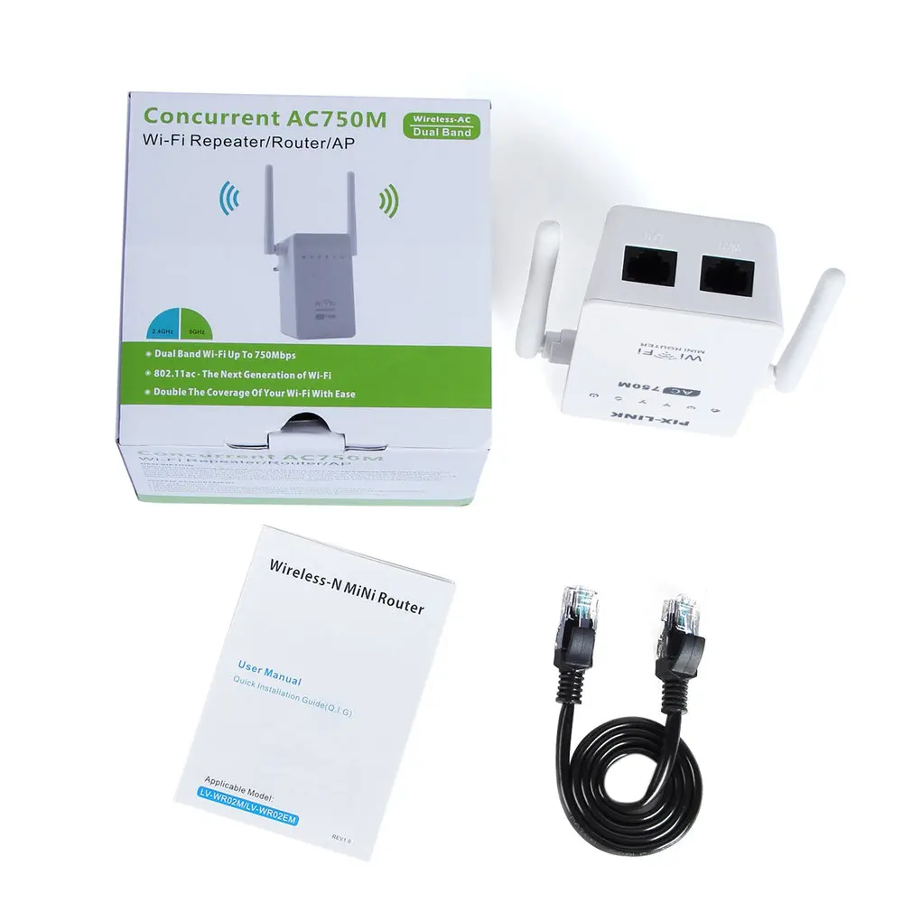 

Concurrent WiFi Range Extender AC750M Dual Band Wireless AP/Repeater/Router 2.4Ghz/5Ghz External Antenna US EU UK