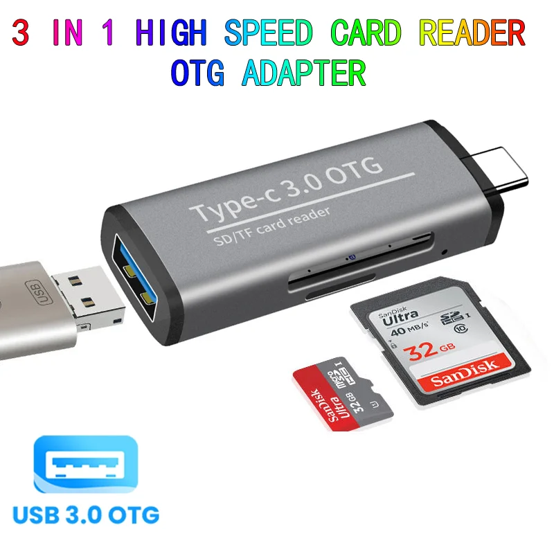 Кардридер Micro USB 3.0 Type C на SD TF адаптер Аксессуары OTG кардридер смарт-карта памяти