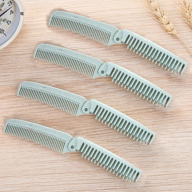 green Портативная Складная расческа из пшеничной соломы, Антистатическая расческа для волос, плотная зубная расческа для путешествий, расческа для волос, складной инструмент для укладки волос - Цвет: green