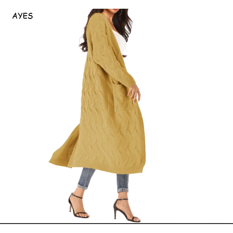 Autumn Winter Warm Cardigan Women Cross Double Pockets Long Style Knitted Cardigan Female Casual Loose Sweater Coat Plus Size