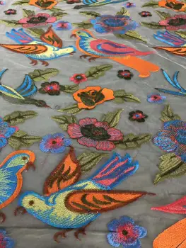 

newest birld style embroidery net tulle mesh lace fabric JOY-31510 french style tulle net lace for wedding dress