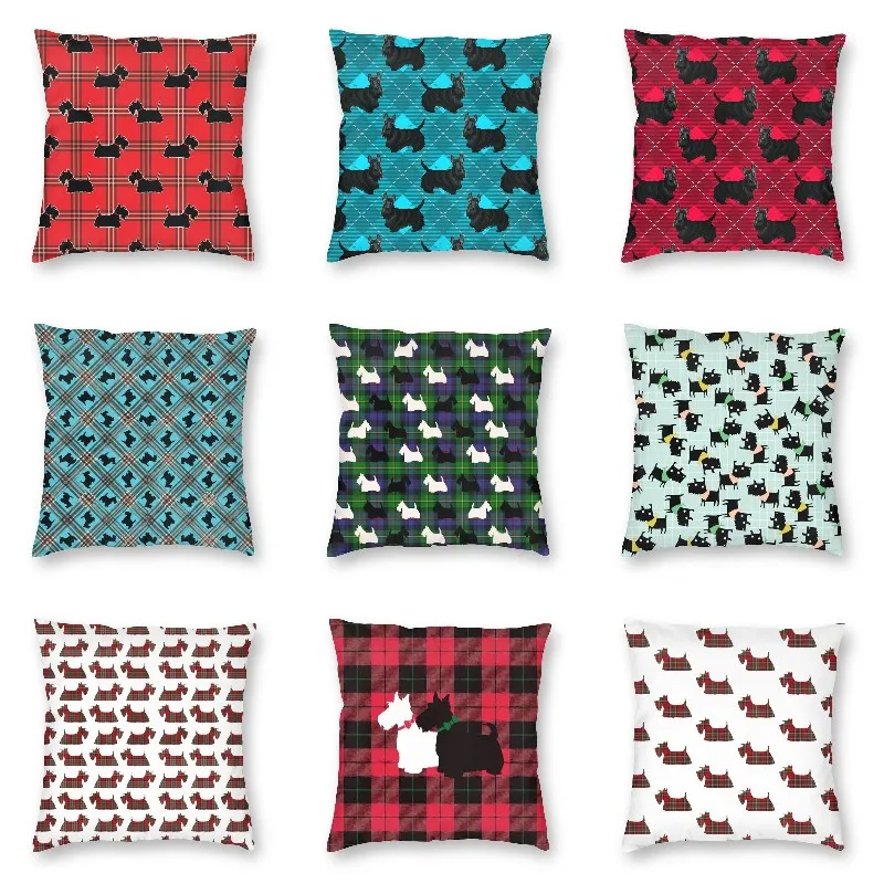 

Luxury Scottish Terrier Plaid Tartan Print Square Pillowcover Home Decor Scottie Dog Cushions Throw Pillow Case for Sofa Car