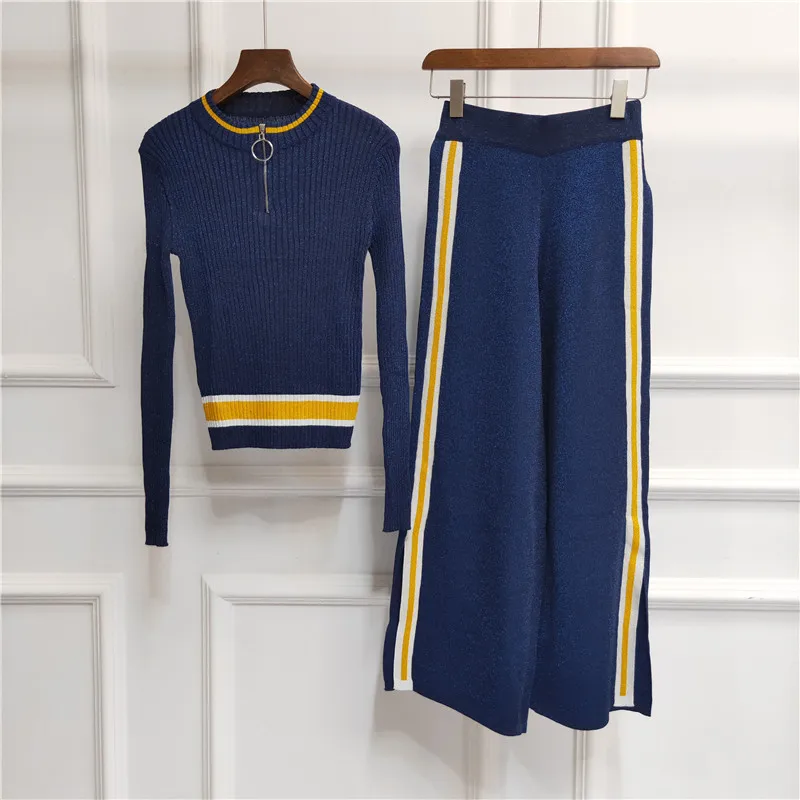 

Chic women's pantsuit 2019 Autumn sweaters + wide-leg pants 2pieces set A737