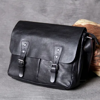 

Casual simple natural soft genuine leather men's messenger bag luxury head layer cowhide daily work black shoulder bag satchel