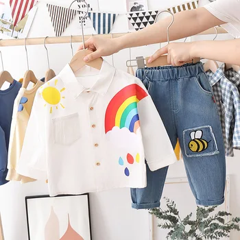 

Children's clothing 2020 baby autumn clothing new Baby boy lapel rainbow shirt long sleeve two-piece suit
