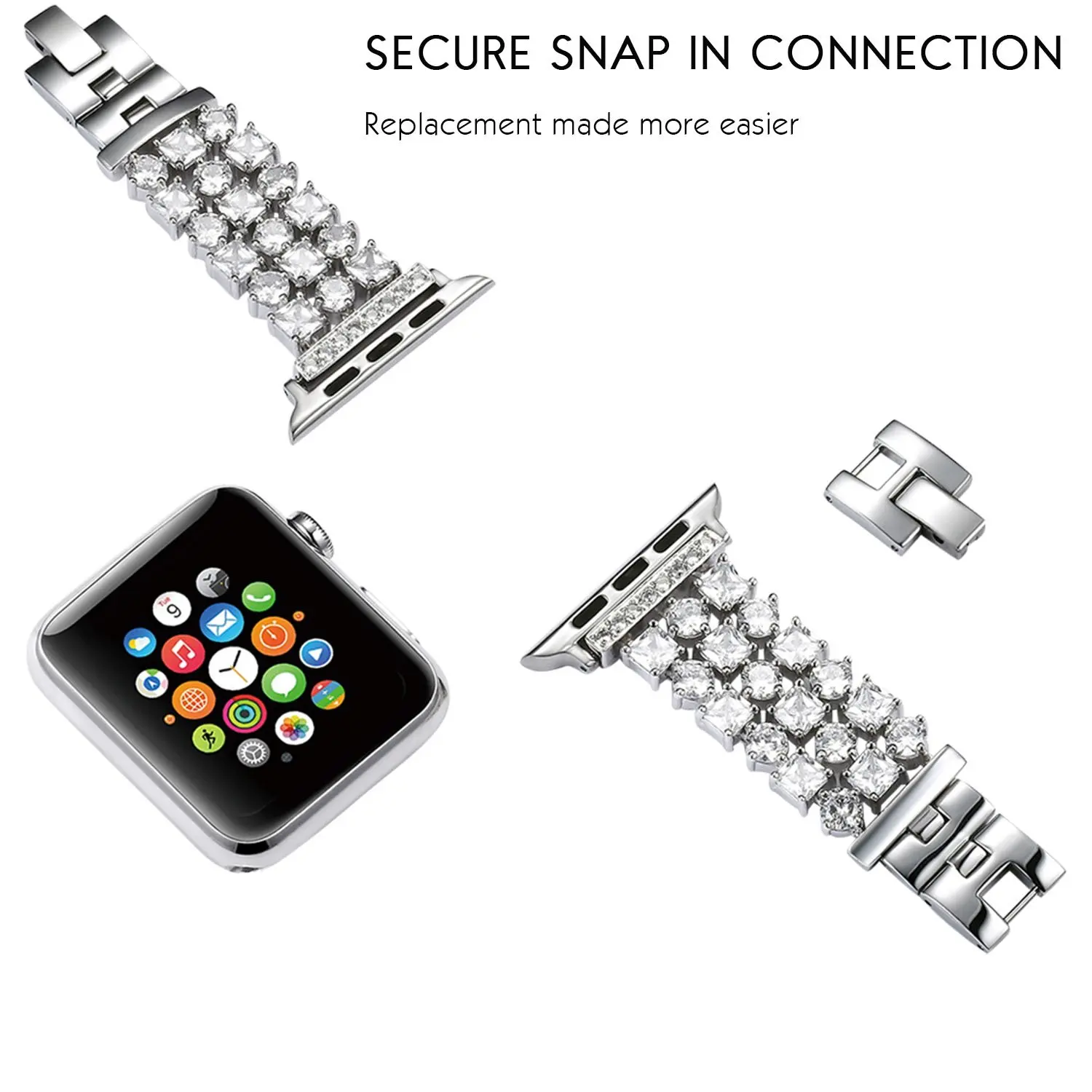 Ремешок для Apple Watch, серия 5, 4, 40 мм, 38 мм, роскошный бриллиантовый браслет, женские чешские Стразы, нержавеющая сталь, для iWatch, ремешок 44 мм