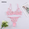 Best selling New Women's lace embroidered underwear  thin mesh see-through sexy erotic lingerie underwire gather bra thong set ► Photo 1/6