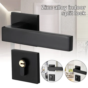 

Black Mute Door Lock Set Reversal Door Lock Kit for 35-50mm Doors Zinc Alloy Handle BJStore