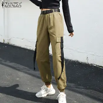 

ZANZEA 2020 Spring Casual Overalls Trousers Female Pockets Pants Women's High Waist Cargo Turnip Oversized Streetwear Pantalon