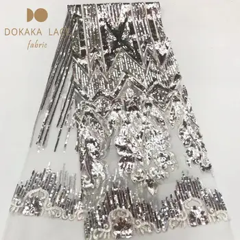 

Silvery Colour French Sequins Embroidered Tulle Lace Fabrics New Arrival 2019 Sequined Mesh Net Laces For Party Dress Material