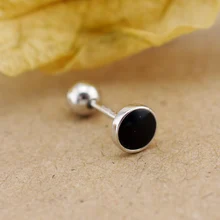 925 Твердое Стерлинговое Серебро, черная круглая спираль, одиночная серьга-винт, задняя часть A1992