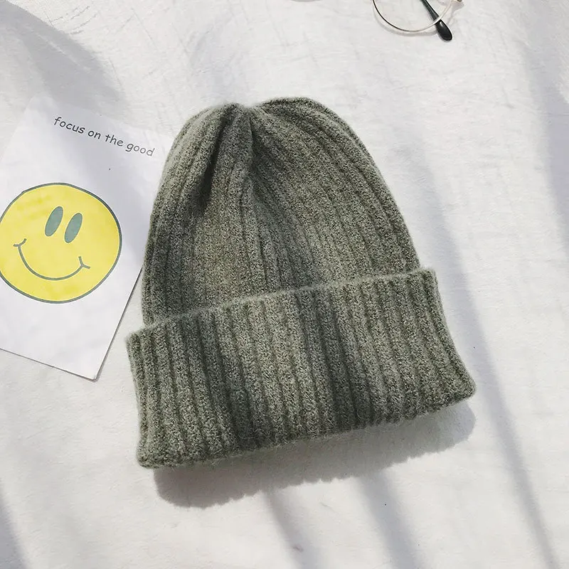 Army Green DISWEET, Зимний вязаный пуловер, шапка, женская, простая, теплая, одноцветная, с подкладкой, шапка для девушек, для отдыха, купольная шапочка, женская шапка - Цвет: Army Green