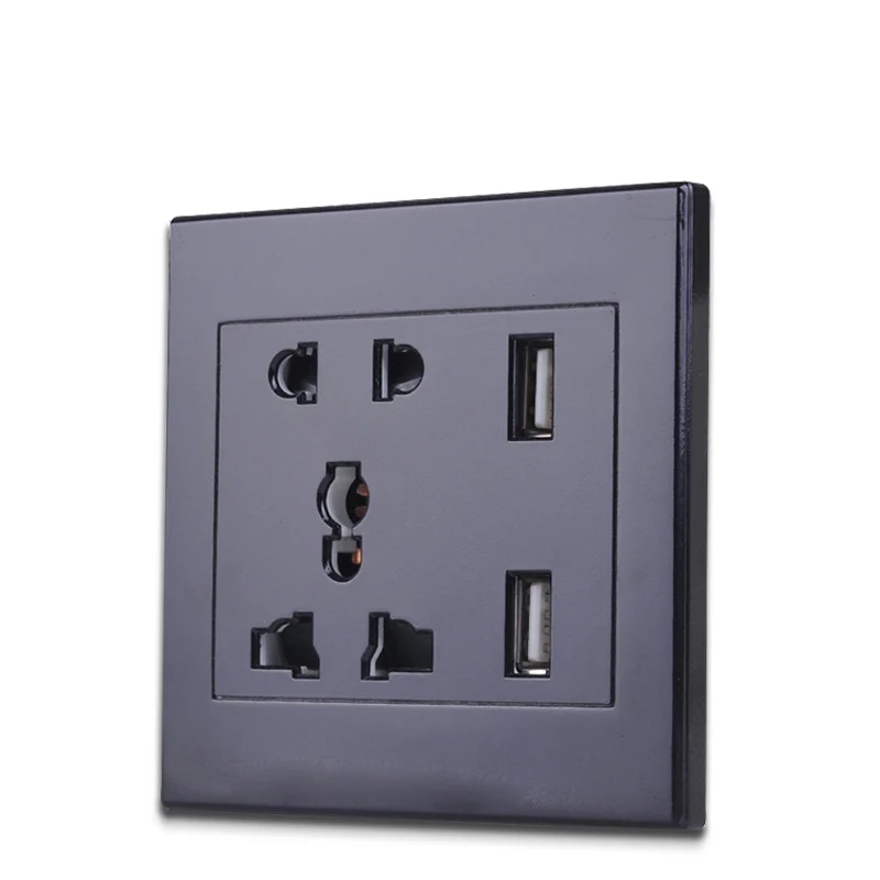 Черный 86x86 мм USB настенные электрические розетки 110-250 в 10А Выходная панель USB выход 2100ма - Цвет: Black