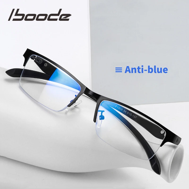 

iboode Anti Blue Light Computer Glasses Men Anti Radiation Optical Spectacle Frame Women Square Half Frame Myopia Glasses Frames