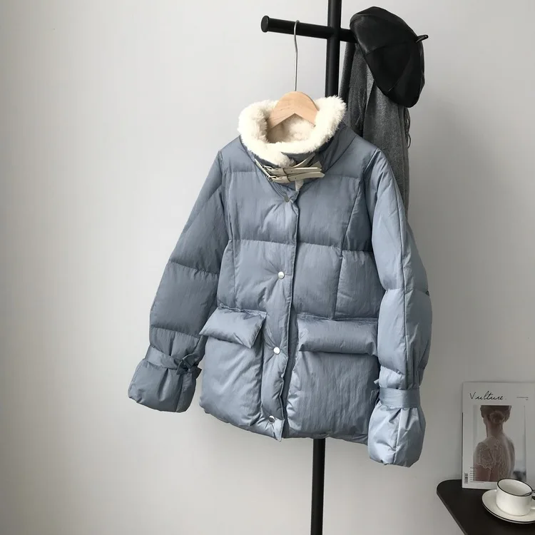 Winter New Thickened Solid Color Short ins Loose Bread Suit cotton-padded jacket Female - Цвет: Blue