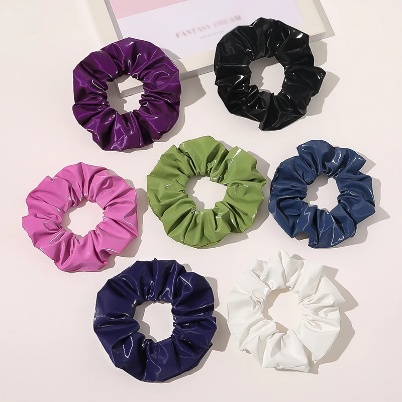 

New PU Leather Hair Scrunchies Women Ponytail Holder Solid Color Hair Rope Tie Elastic Hairband Headdress Headband Accessories