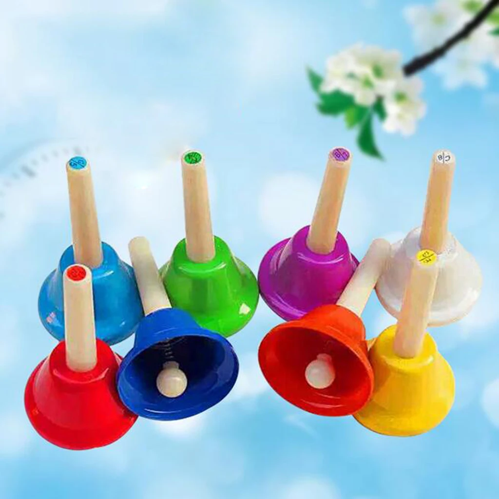 Colorful 8 Note Diatonic Metal Hand Bells Set Musical Instrument Toy